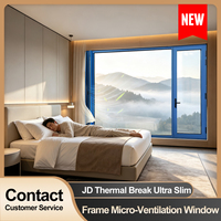 Fenêtre de ventilation horizontale pliante mince avec cadre en alliage d'aluminium, design moderne, moustiquaire en acier inoxydable, technologie à rupture de pont thermique