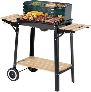 Factory Direct Steel Barbecue Cart with Wind Protection Outdoor Charcoal BBQ Grill <b>Trolley</b> 2 Grates and Side Tables for Garden - Product Image 1
