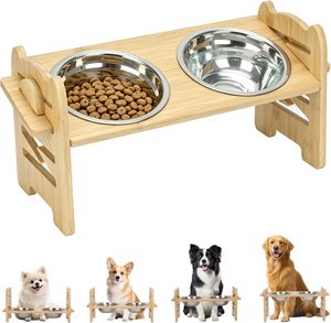 Factory Custom Elevated Dog Bowl Adjustable Raised Dog Bowls Stand Non-Slip Feet with 2 Stainless Steel Bowl for <b>Cat</b> Pets <b>Feeder</b> - Product Image 1