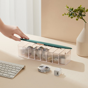 HeDou Data Cable Storage Box With Lid Eight Compartment Transparent Desktop Organizer For Daily Use - Product Image 1