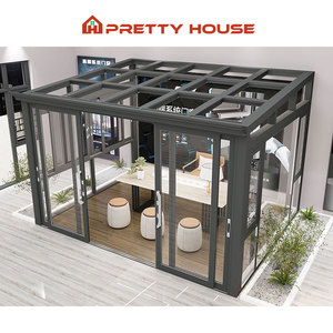 Serre extérieure préfabriquée jardin d'hiver maison en aluminium verre trempé toit incliné véranda - Product Image 2