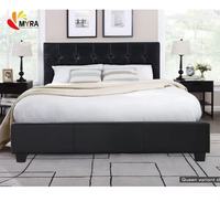 Lit double rembourré en tissu de style moderne avec lattes en bois robustes et cadre de lit queen-size solide pour la chambre à coucher