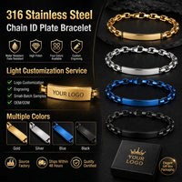 Bracelet barre incurvée en acier inoxydable 316, chaîne cubaine, bracelet tendance pour homme, accessoire hip hop pour homme