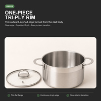 Casserole en acier inoxydable tri-couches de 16, 18, 20, 24, 26 cm avec couvercle en verre pour une cuisson saine antiadhésive, compatible induction