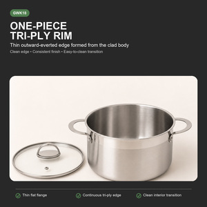 Casserole en acier inoxydable tri-couches <span class=keywords><strong>de</strong></span> 16, 18, 20, 24, 26 cm avec couvercle en verre pour une cuisson saine antiadhésive, compatible induction - Product Image 4