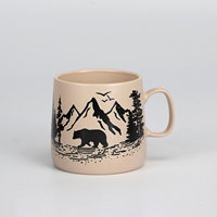 Ensemble de tasses en grès imprimées à grand écran, motif wapiti, ours et montagne, tasse à café en céramique mate souvenir