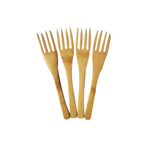 Tenedores de bambú de cuatro puntas de 16x2.5cm, vajilla de madera natural para servir postres y frutas - Product Image 3