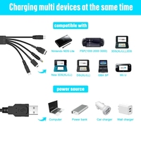 Câble de chargeur USB 5 en 1 pour Nintendo DS Lite/Wii U/New 3DS XL,3DS XL,2DS,DSi XL,NDS/GBA SP(gameboy advance sp),PSP 1000 2000