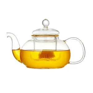 กาน้ำชาแก้วใสทนความร้อนทนความร้อนกาน้ำชาโปร่งใสแบบเป่าด้วยมือที่กรองชากรองชาดอกไม้