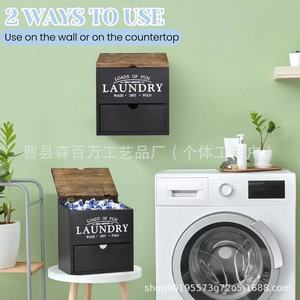 Organisateur de linge en bois avec tiroir à couvercle et distributeur de détergent pour buanderie - Product Image 2