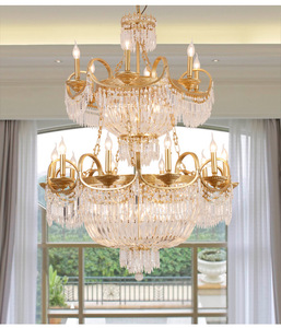 Lustre en cristal finition or, base d'ampoule LED E26, blanc chaud 3500K, hauteur réglable, intensité variable, luminaire suspendu pour salon - Product Image 2