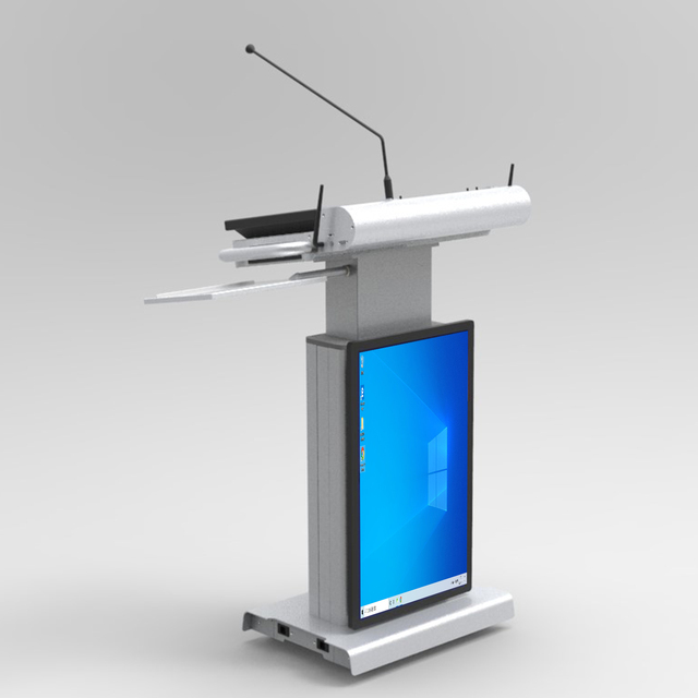 All-in-One Smart Podium Lectern with Touchscreen Height Adjustable Multimedia Teaching Station for Conference Classroom