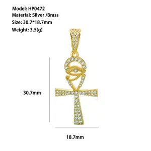 Hiphop Jewellery 18K Gold Plated Silver Gothic Cross Cz Cubic Zirconia Twisted Crucifix Pendants Necklace