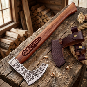 Hacha Tomahawk BA Enterprises Premium, Forjada a Mano en Acero con Alto Contenido de Carbono, Mango de Madera de Palisandro, Funda de Cuero, para Poda de Jardín - Product Image 4