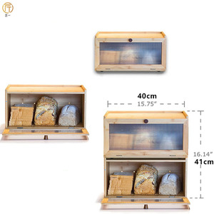 Boîte à pain en bambou avec fenêtre, grande capacité, conteneur de rangement pour comptoir de cuisine - Product Image 2