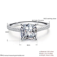 JZ1404 Bague de mariage de luxe en argent sterling 925 pour femmes, bague de fiançailles en diamant simulé taille coussin, bijoux