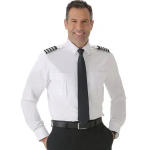 Wholesale Custom Men Snow White Airline Pilot Spandex Shirts Aviation Pilot Uniform Men Pilot Long Sleeve Shirts