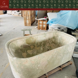 <span class=keywords><strong>Baignoire</strong></span> ovale autoportante en marbre GOLDKING, style artistique <span class=keywords><strong>de</strong></span> luxe, pour salle <span class=keywords><strong>de</strong></span> bain <span class=keywords><strong>de</strong></span> villa, motif Jardin <span class=keywords><strong>de</strong></span> Monet, base crème, veines vertes et grises, personnalisable OEM - Product Image 4