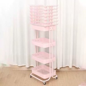ชั้นวางวิกผมโลหะสีดำ 4 ชั้น พร้อมล้อเลื่อน รถเข็นเก็บของในร้านเสริมสวย แท่นหมุนสำหรับจัดแต่งทรงผม พร้อมถาดและล้อ - Product Image 6