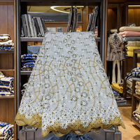Magnifique Tissu de Dentelle Brodé Petite Marguerite Blanche, Tissu de Dentelle Africaine en Coton Voile Suisse Brodé Laffaya Diamants pour Robes