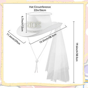 Quescu femmes strass blanc chapeau de <span class=keywords><strong>Cowboy</strong></span> mariée Cowgirl chapeau pour enterrement de vie de jeune fille Halloween Costume tenue décontracté cadeau pour - Product Image 5