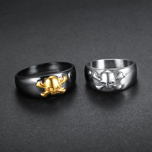 Bijoux fantaisie anneaux de mariage Rock Hiphop gothique tête de crâne anneau en acier inoxydable pour hommes femmes Couple anneaux taille 7-15 - Product Image 2