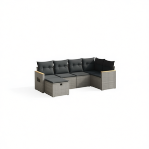 Grey Pe <b>Rattan</b> Modular Garden <b>Sofa</b> Set 6 Seater Outdoor Furniture Contemporary Design - Product Image 1