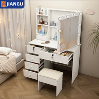 Meuble de chambre à coucher moderne, coiffeuse avec miroir LED, armoire à maquillage en bois crème