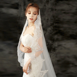 Telo di pizzo ricamato sposa caldo per matrimonio in tulle <span class=keywords><strong>mantilla</strong></span> cattedrale lungo <span class=keywords><strong>velo</strong></span> da sposa con pizzo - Product Image 4