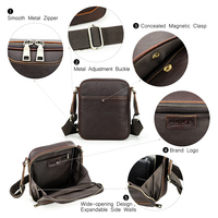 Contact's Vollnarbige Gewachste Leder-Umhängetasche für Herren Vintage Einfache Crossbody-Kuriertasche Erweiterbar Passend für 8,3-Zoll-Tablets