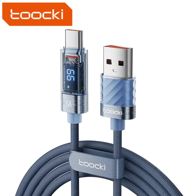 Toocki Led Display 66W New Charging Gaming Cables Fast Charge Braided Long Usb a to Type C 5A 6A Usb c Charging Cable