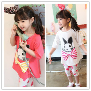 Ventes en gros de t-shirts et de pantalons décontractés à manches courtes en coton à imprimé animal pour enfants filles - Product Image 2