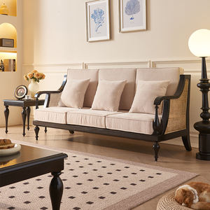 Ensemble de canapés en rotin nordique rétro en bois de frêne OEM, fauteuil moderne minimaliste en cannage, <span class=keywords><strong>causeuse</strong></span> 3 places, meubles pour salon, hôtel, maison - Product Image 3