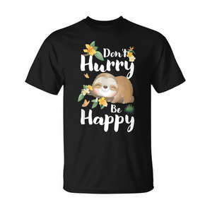 Camiseta con cita floral 'Be Happy' y diseño de perezoso sonriente - Product Image 2