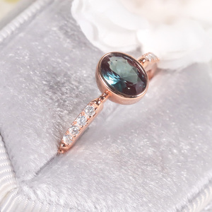 OL0910 China Jewelry Wholesale Engagement Oval 5x7mm Lab Alexandrite <strong>Stone</strong> 925 Sterling Silver Alexandrite Rose Gold Ring - Product Image 6