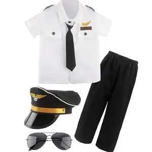 Kids Boys Halloween Cosplay Costume Children Pilot Costume Set Captain Uniform Dress Up