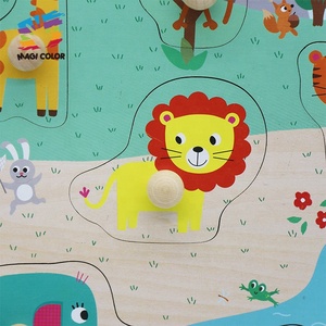 Wooden Animal Hand Grab <strong>Puzzle</strong> with <strong>Easy</strong>-Grip Knobs - Educational Shape Matching and Fine Motor Skills Toy for Toddlers W14M339 - Product Image 4