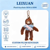 Porte-clés en peluche orang-outan marron, singe en fourrure, pull bleu tricoté, lapin rose, pendentif en corde tressée, décoration de sac à dos singe moche
