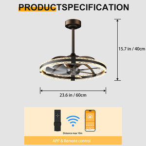 24'' Energy Saving Downrod <b>Ceiling</b> Fan with <b>Light</b> 3000K-6500K Stepless Dimmable LED Fandelier for Bedroom Home <b>office</b> - Product Image 2