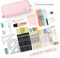 Trousse à crayons en tissu de grande capacité à 3 compartiments avec fermeture à glissière, pochette à stylos pour l'école, pour adolescentes, garçons, hommes, femmes (rose)