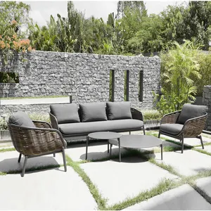Artie Sofa Anyaman Anyaman Taman, Set Sofa Teras Mewah Furnitur Aluminium Luar Ruangan