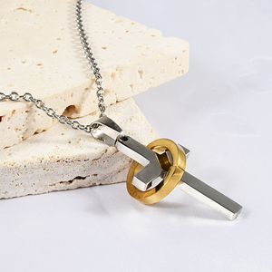 Kalung salib dari baja tahan karat liontin emas untuk pria dan wanita perhiasan kalung kepribadian Cross Street hadiah ulang tahun harian - Product Image 5