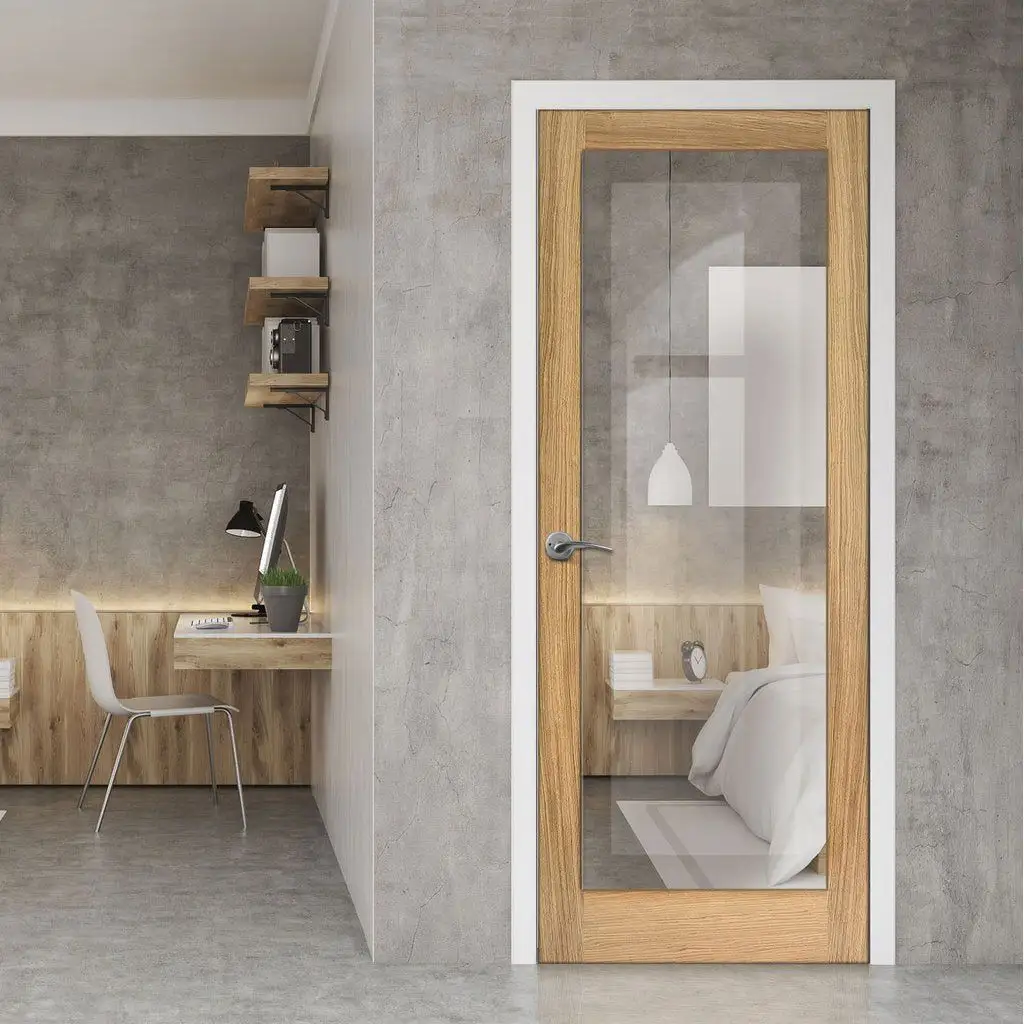 Причудливая деревянная створчатая дверная плита деревянная дверь с закаленным стеклом для внутренней комнаты