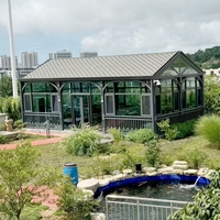 Pabellón de Vidrio de Alta Gama con Techo a Dos Aguas y Recubrimiento en Polvo, con Columnas Romanas, Gazebo de Vidrio Estilo Francés, Pérgola para Exteriores