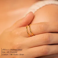 Bague ouverte double bande chic en acier inoxydable couleur or EManco pour femme, idéale pour le quotidien et le travail, vente en gros et dropshipping