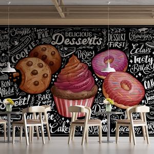 <span class=keywords><strong>วอลเปเปอร์</strong></span>ลายดอกไม้ที่ทันสมัยสำหรับห้องนั่งเล่นกันน้ำกันไฟฟ้าสถิตย์มีตัวสร้างฉากร้านกาแฟบิสกิตคัพเค้กโดนัท - Product Image 2