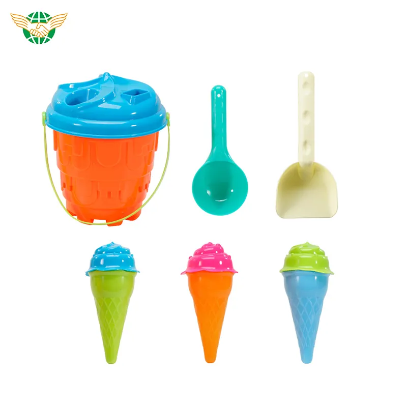 6 Pieces Beach Toy Plastic Bucket with Ice-cream molds Sand Beach Toys For Kids