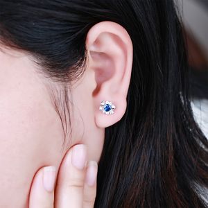 Pendientes de Zafiro con Forma de Flor Personalizados de Lujo, Oro Sólido de 18K, Diamantes Naturales, Chapados en Oro, Regalo de Compromiso para Novia - Product Image 2