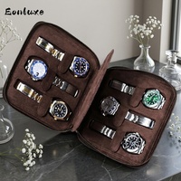 Eonluxe Boîte de rangement pour montres mécaniques à six emplacements en cuir Crazy Horse vintage, avec bracelet assemblé, NOUVEAU