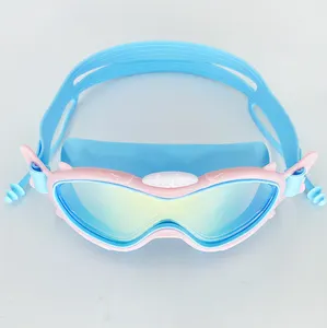 แว่นตาว่ายน้ำซิลิโคนสำหรับเด็ก,แว่นกันฝ้ากันรังสี UV กันน้ำแว่นตาว่ายน้ำพร้อมที่อุดหู